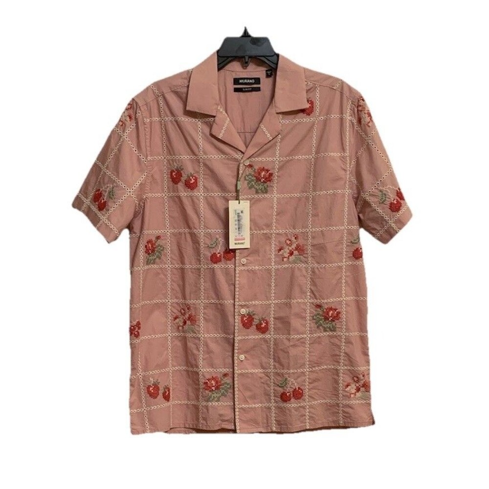 Murano Mens Size Large Shirt Pink From The Garden Collection Embroidered New